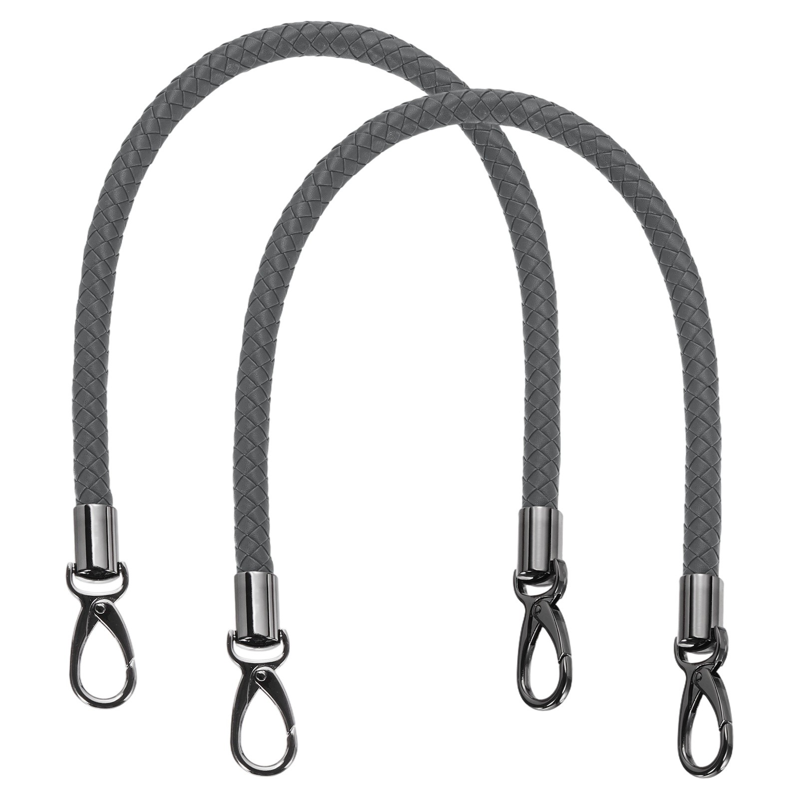 2Pcs 55cm 21.7" Braided Purse Strap PU Leather Dark Gray (Black Buckle)