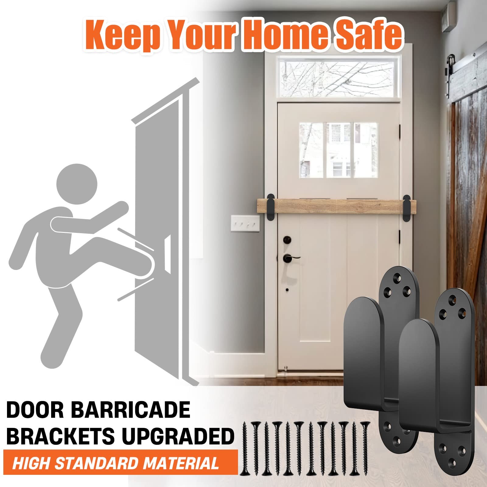 2x4 Door Barricade Brackets Heavy Duty Upgraded Door Bar Holder Brackets for ...