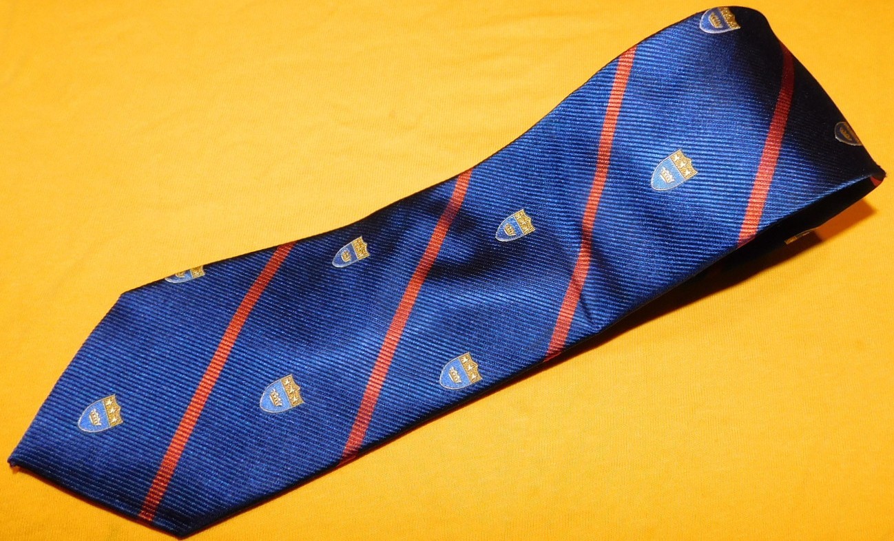 MERONA BLUE/RED/YELLOW STRIPED/MEDALLION PATTERN TIE - TIES - DESIGNER TIES.