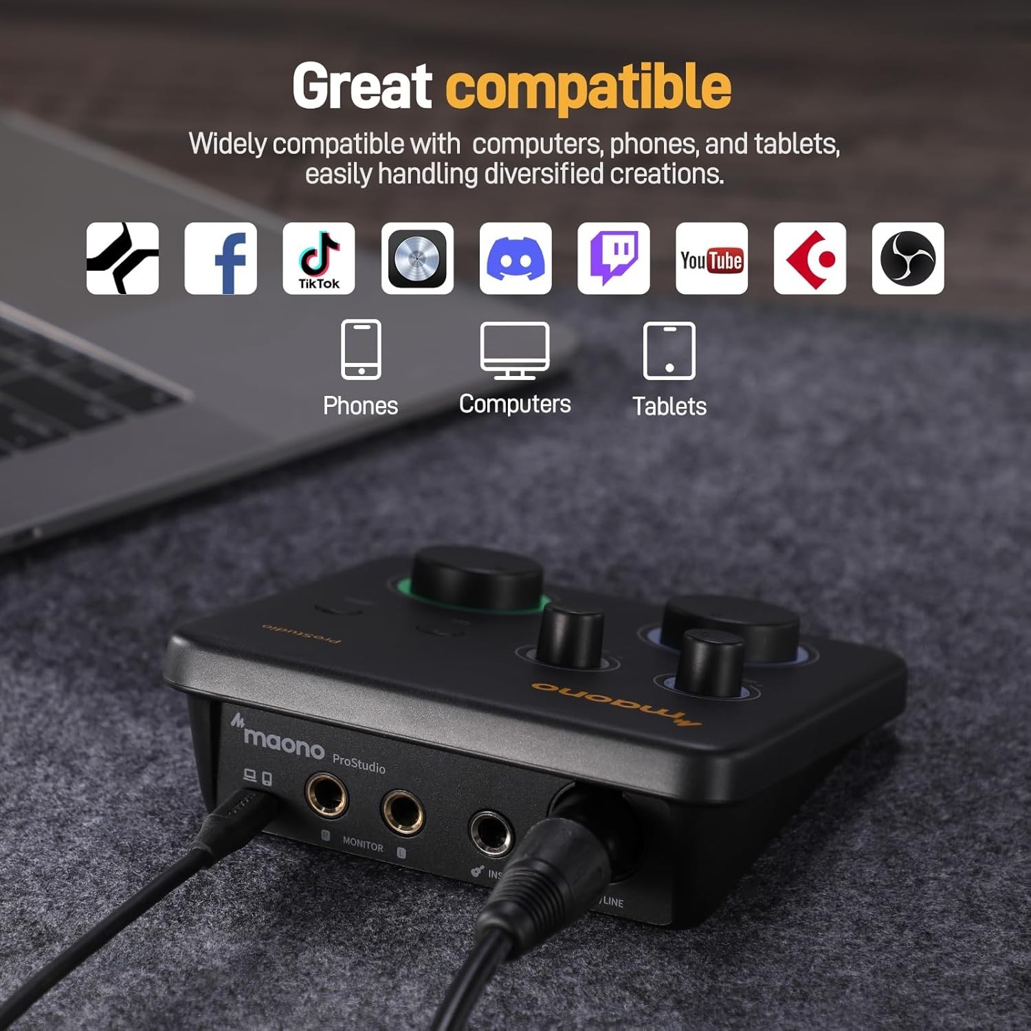 Professional USB Audio Interface with ASIO Driver for Streaming & Music Creation