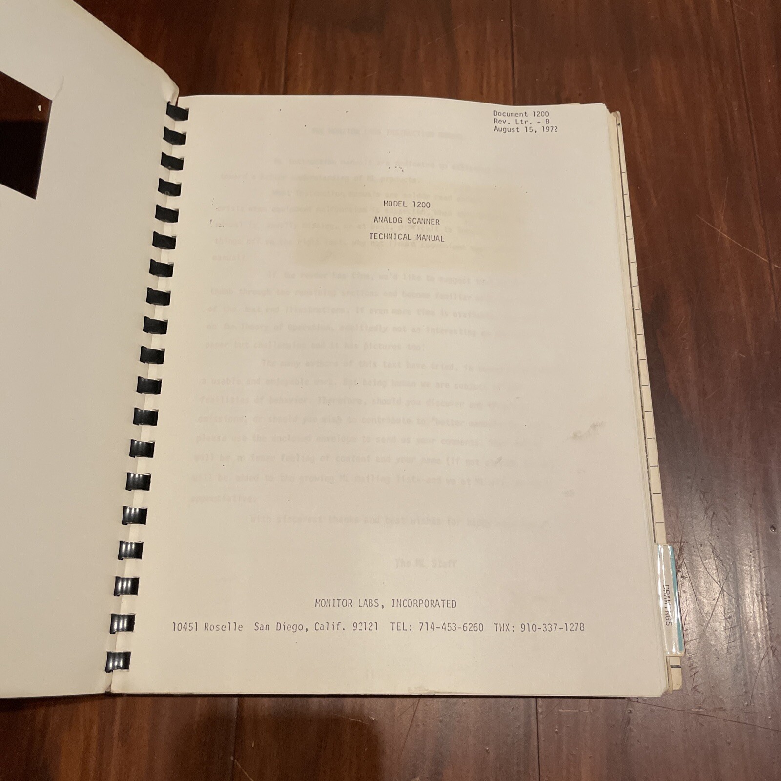 Monitor Labs Model 1200 Analog Scanner Technical Manual