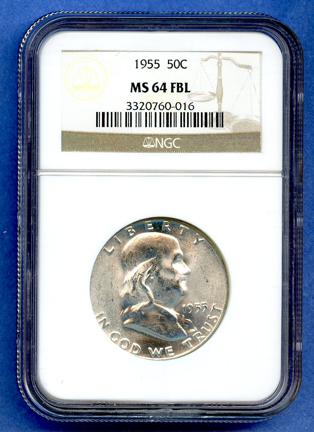 1955 P NGC MS64 FBL Franklin Half Dollar 50c Silver US Mint Coin Blast White