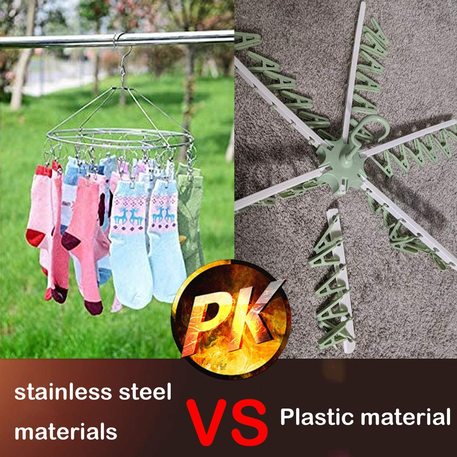 2 Pack Stainless Steel round Hanging Drying Rack with 20 Clips for Laundry