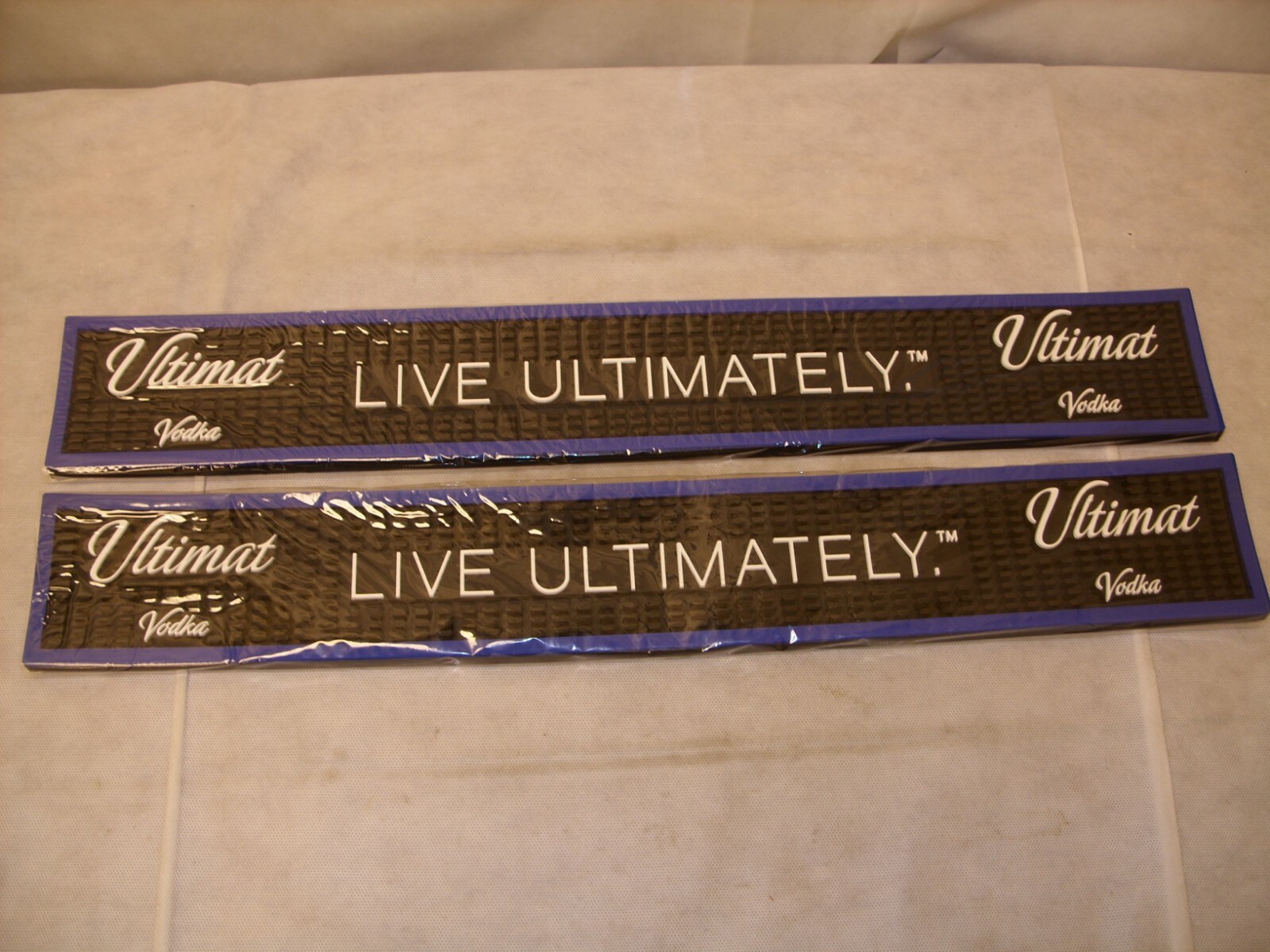 (2) Ultimat Vodka - "Live Ultimately" - 24" Rubber Barware Bar Rail Spill Mat