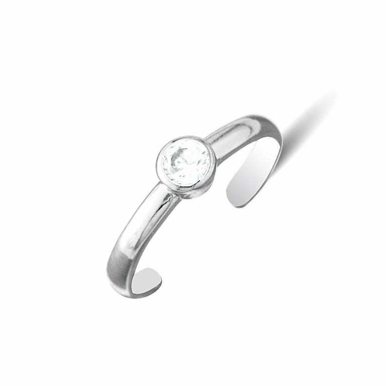 925 Sterling Silver Round White CZ Stone Fashion Adjustable Toe Ring sb83