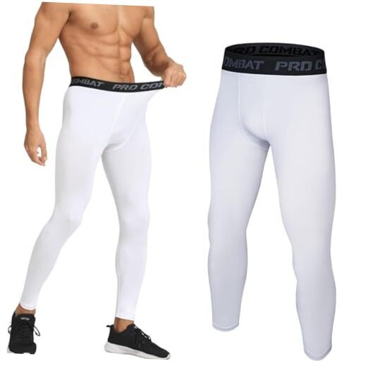 Men's Compression Pants,Breathable Men Running Tights Leggings 5X-Large White