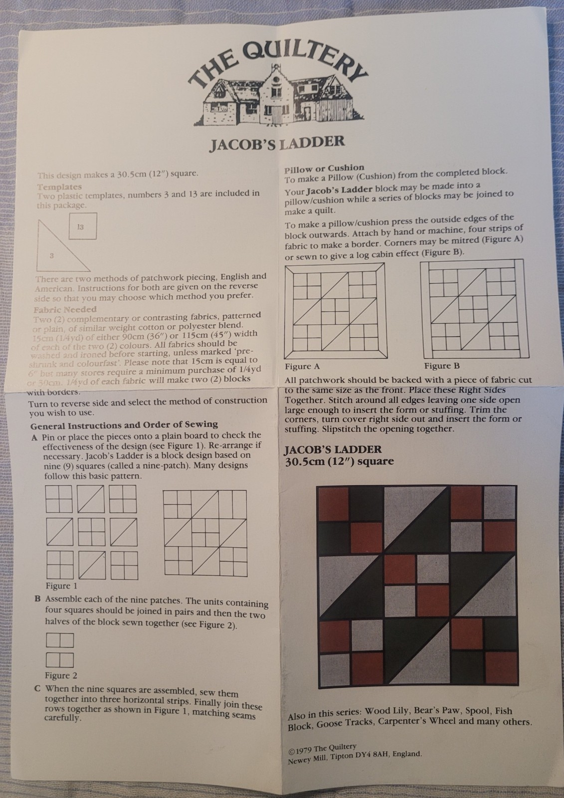 VTG Quilting Template Set w/ Full Instructions- Jacob's Ladder -Made in England