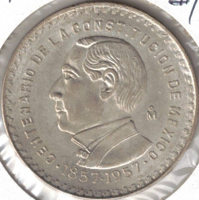 1957 Mexico Uncirculated 100TH Anniversary of Independence Silver 1 Peso Coin #1