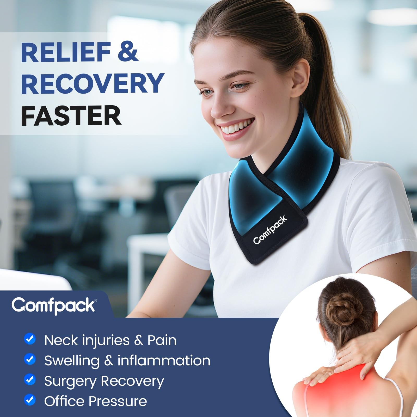 Comfpack Neck Ice Pack Wrap, Cervical Pack, Flexible Gel 24 Inch, Black