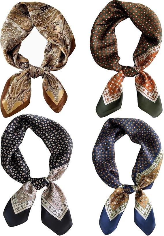 4 PCS Neck Scarf Bandanas Men Women Silk Feeling Head Neckerchief Square