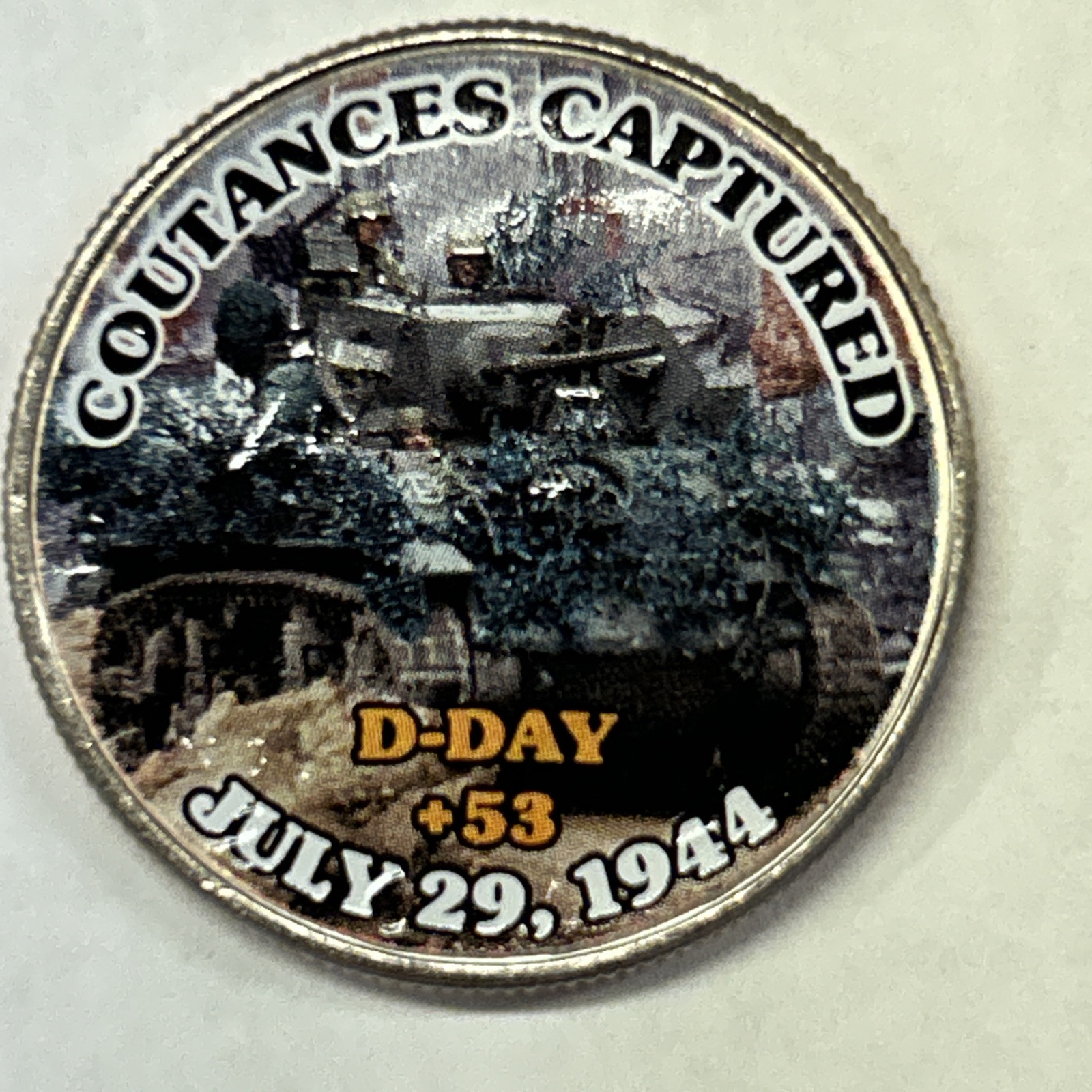 Coutances Captured - D-Day# 53 July 29 1944 WW2 - Colorized Kennedy Half Dollar