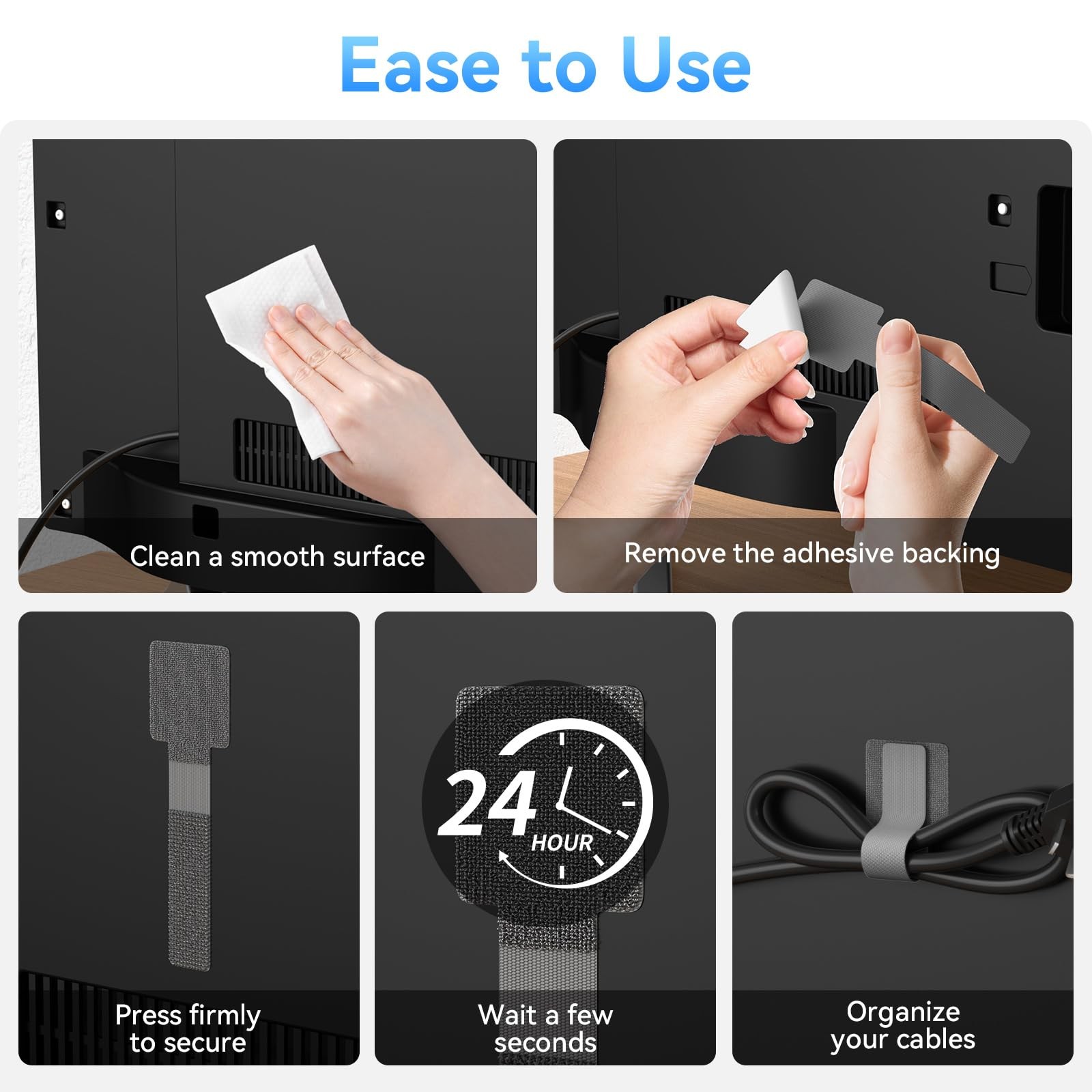 100Pcs Cable Straps Hook and Loop Cable Ties - Cable Holder for Desk Cable Ma...