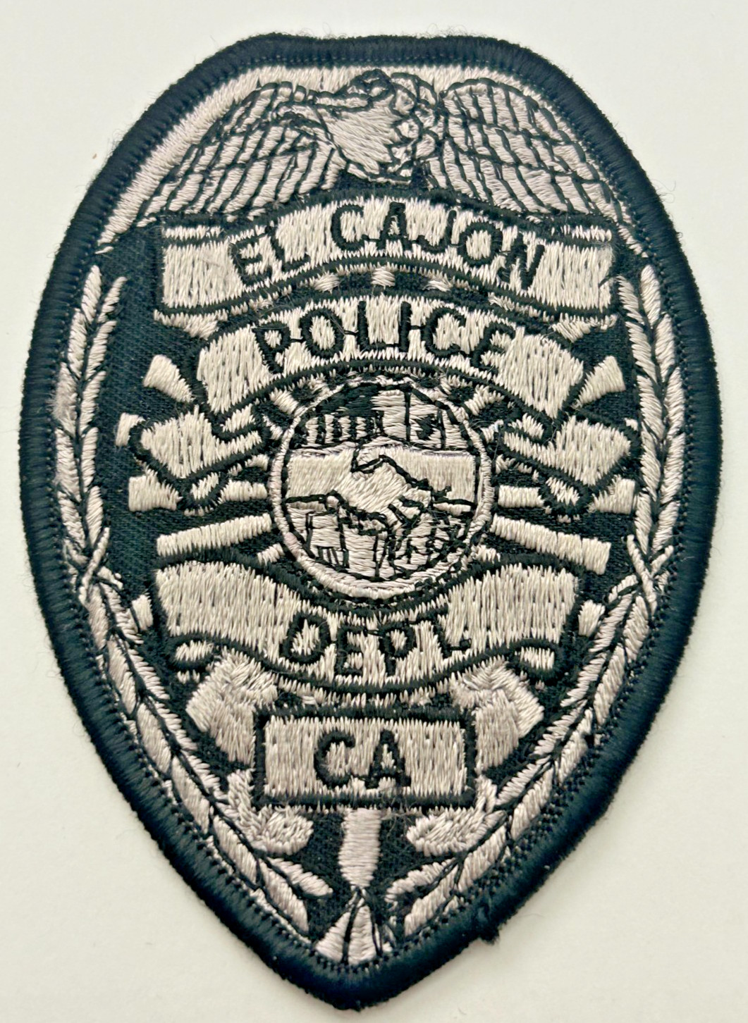 Vintage El Cajon California Police Silver & Black 4" Hat Vest Patch Unused