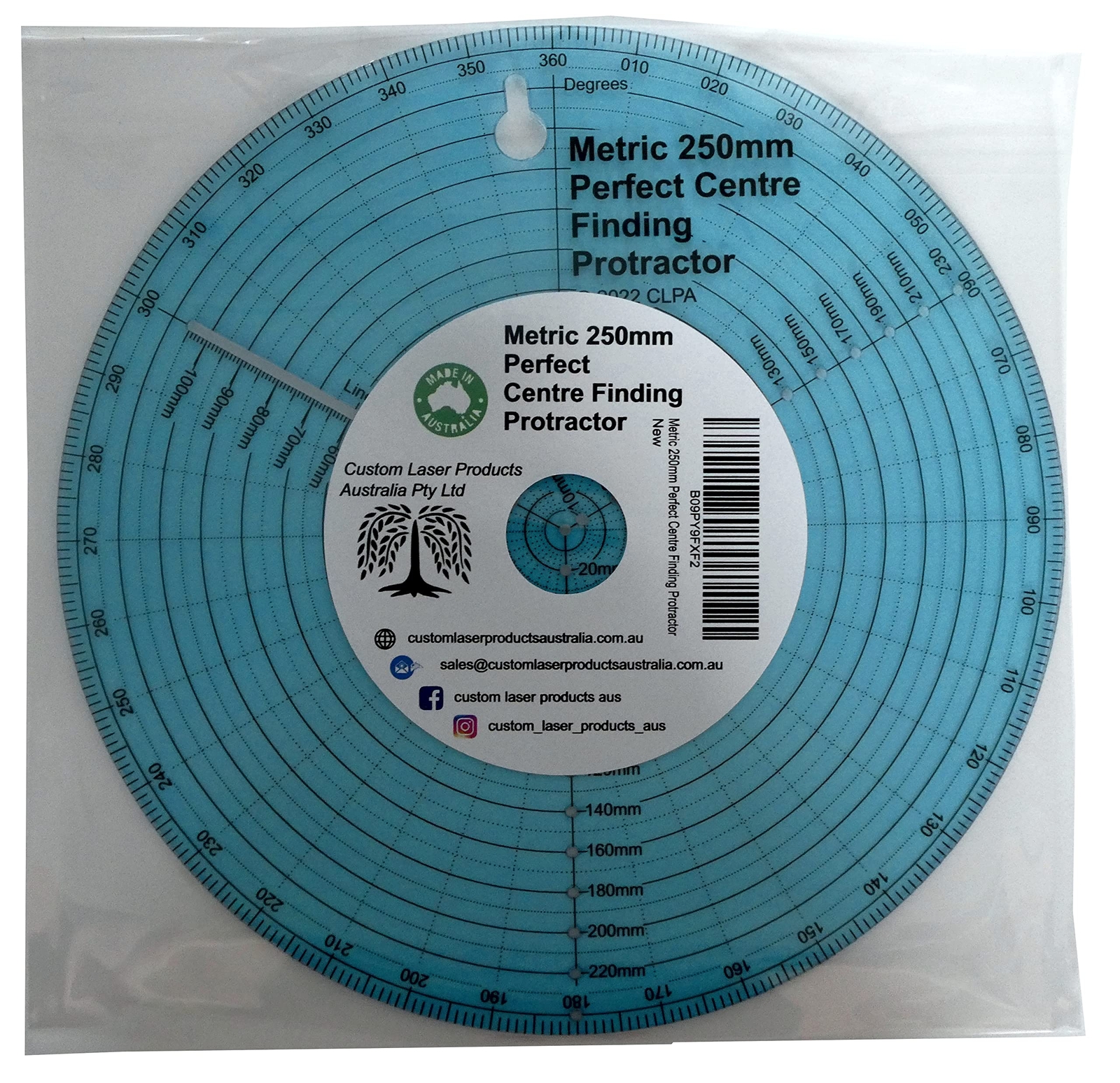 Clearly Printed 250mm Circle Center Finder Tool Protractor and Circle Maker T...