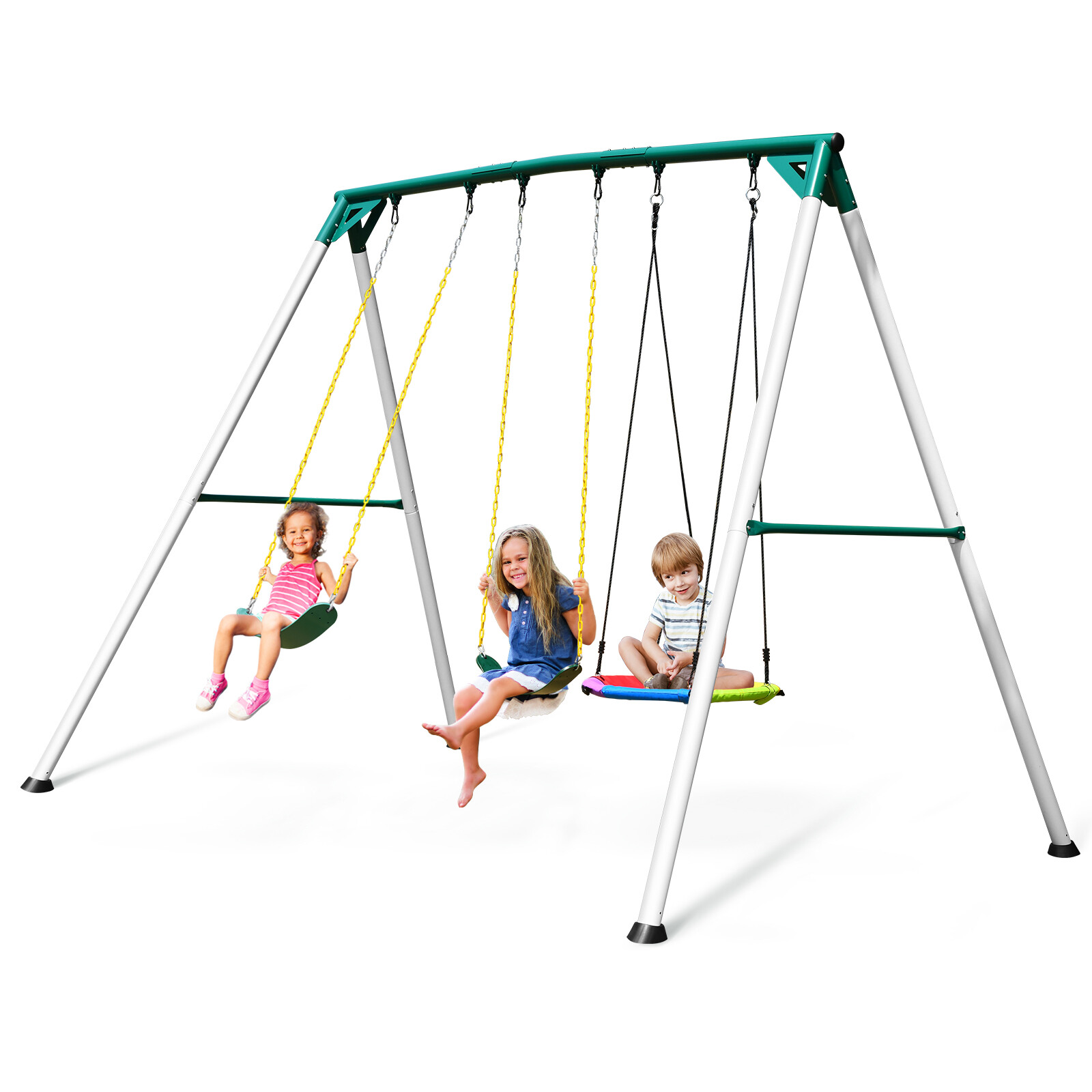 700LBs Heavy Duty A-Frame Metal Swing Set with 3 Swings Kids Adult Backyard Play