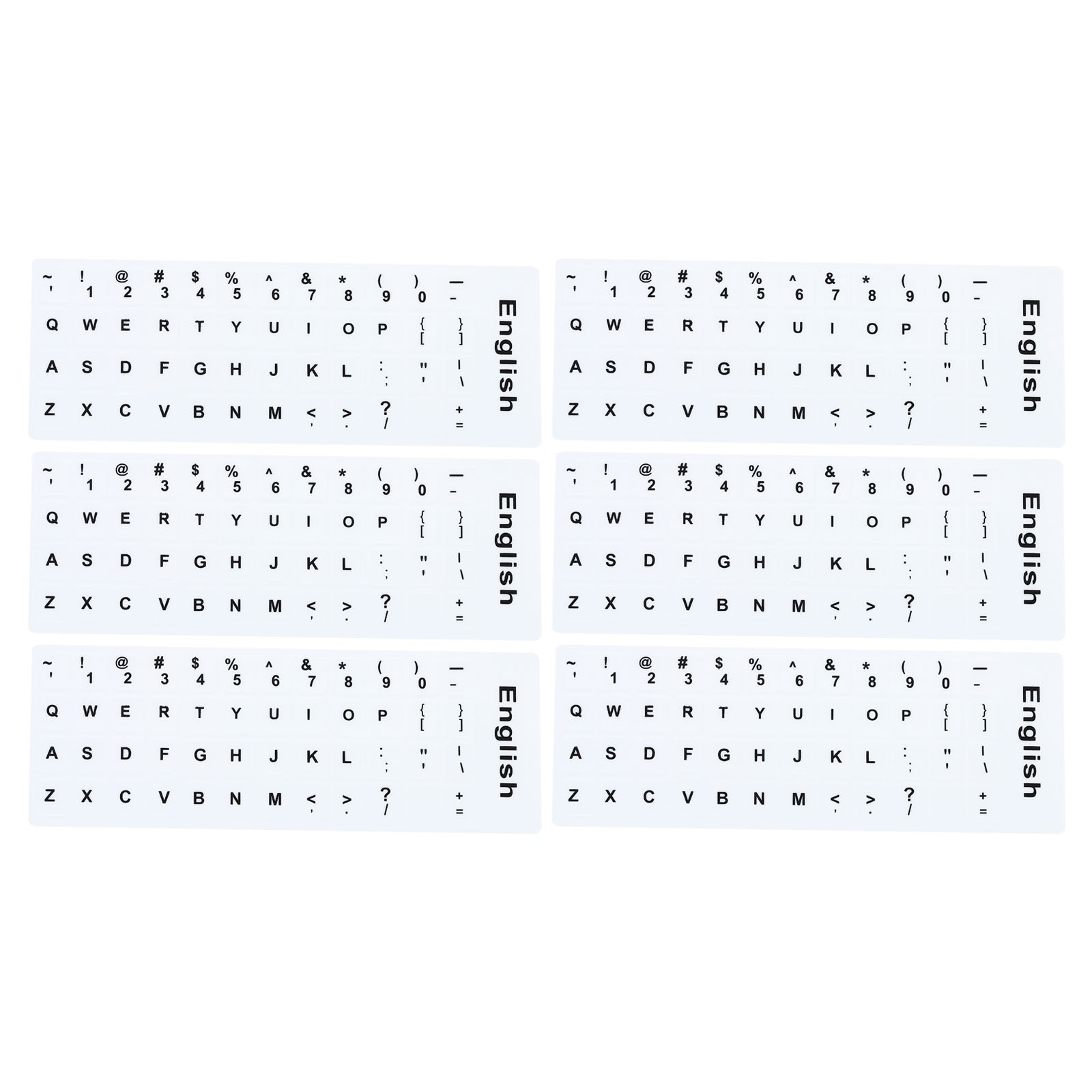 English Keyboard Stickers Cover Frosted White Background Black Lettering, 6pcs