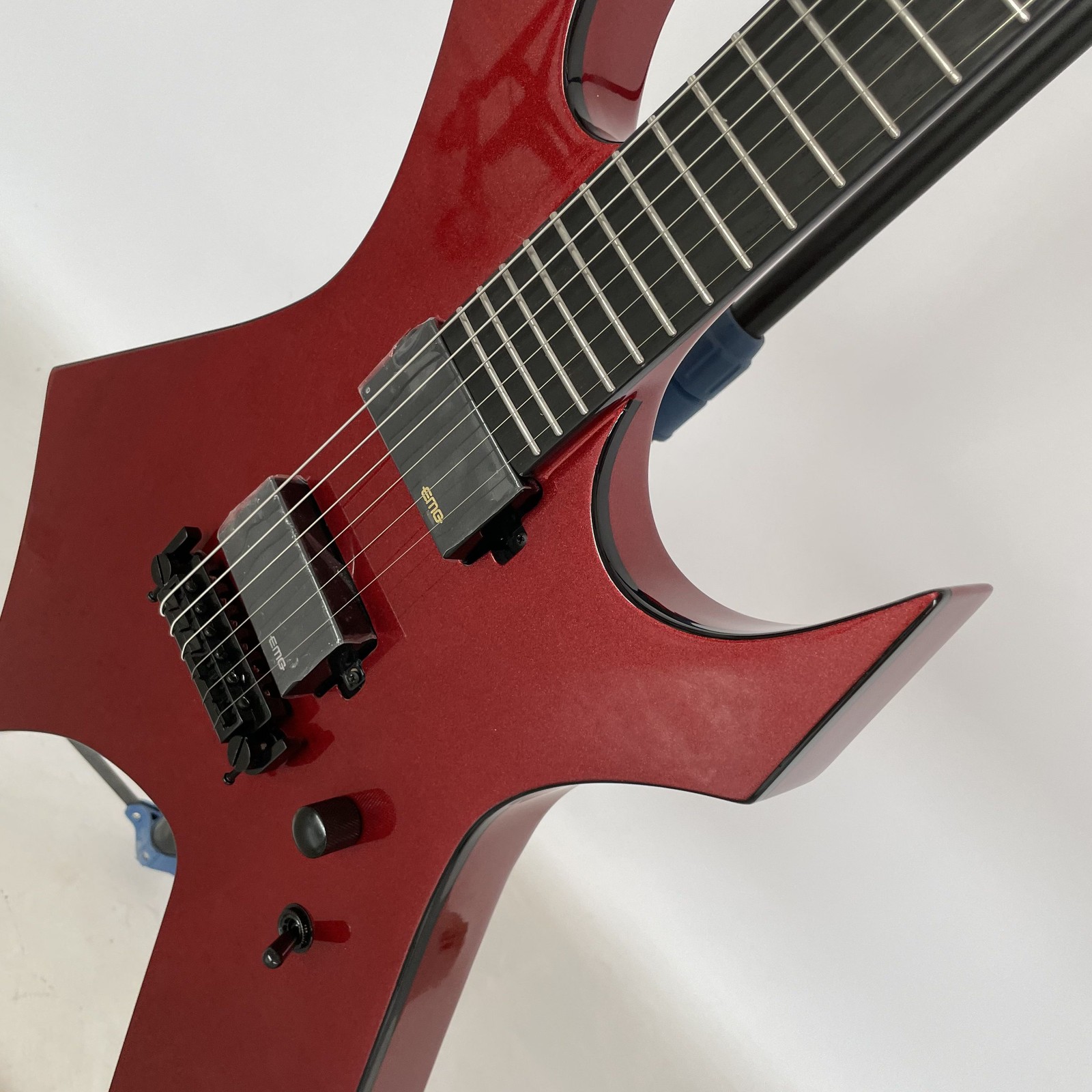 Ledux Solid Body Electric Guitar Rounded Fret Fixed Bridge Red top black binding