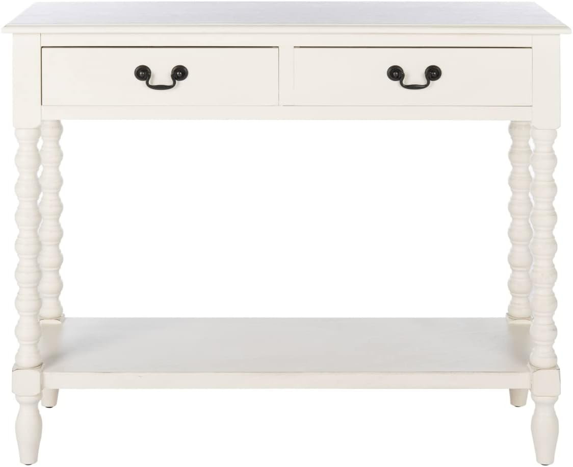 SAFAVIEH Furniture - Athena 2-Drawer Console Table - Distressed White - Solid Wo
