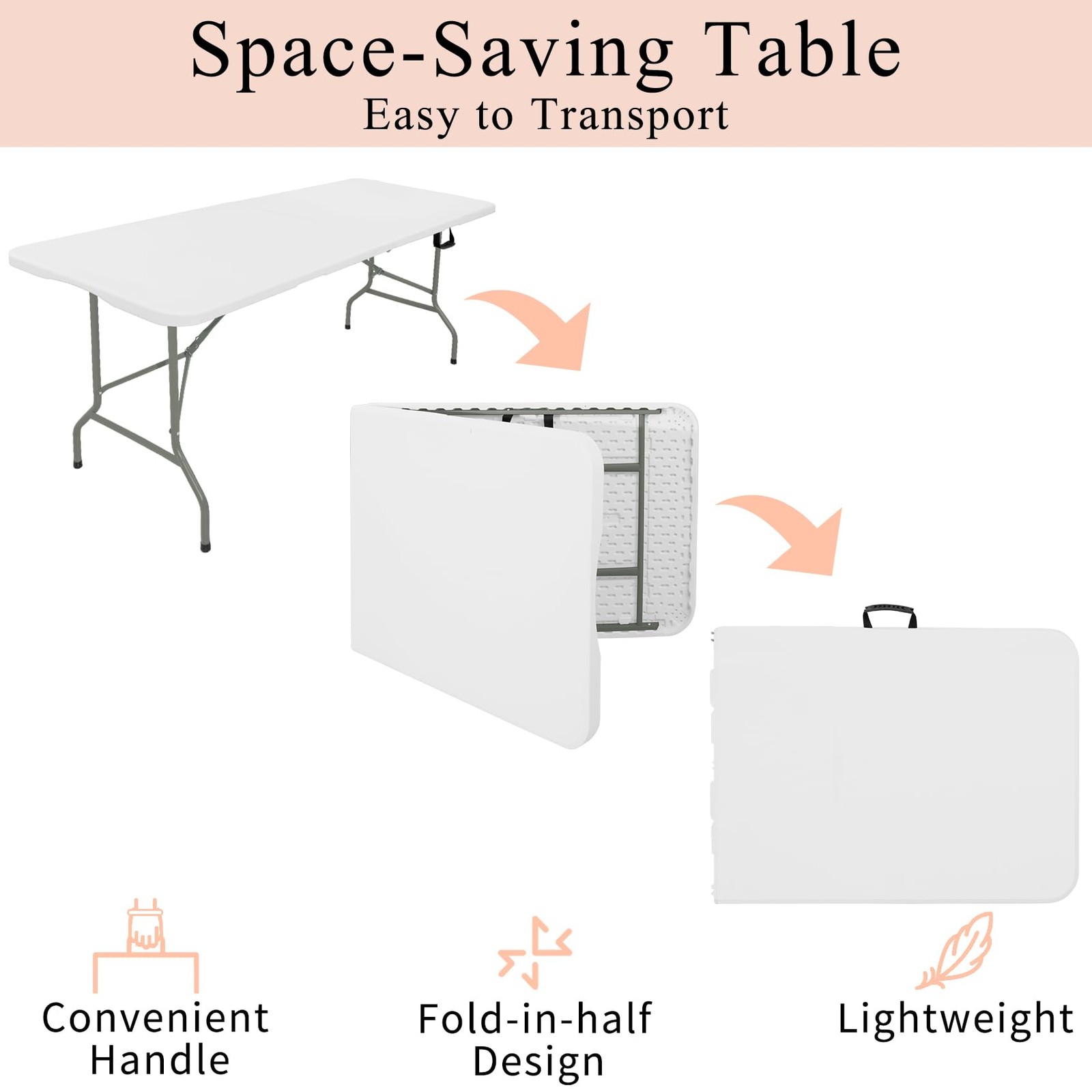 Set of 2 Folding Tables with Carrying Handle Lightweight Rectangular Portable...