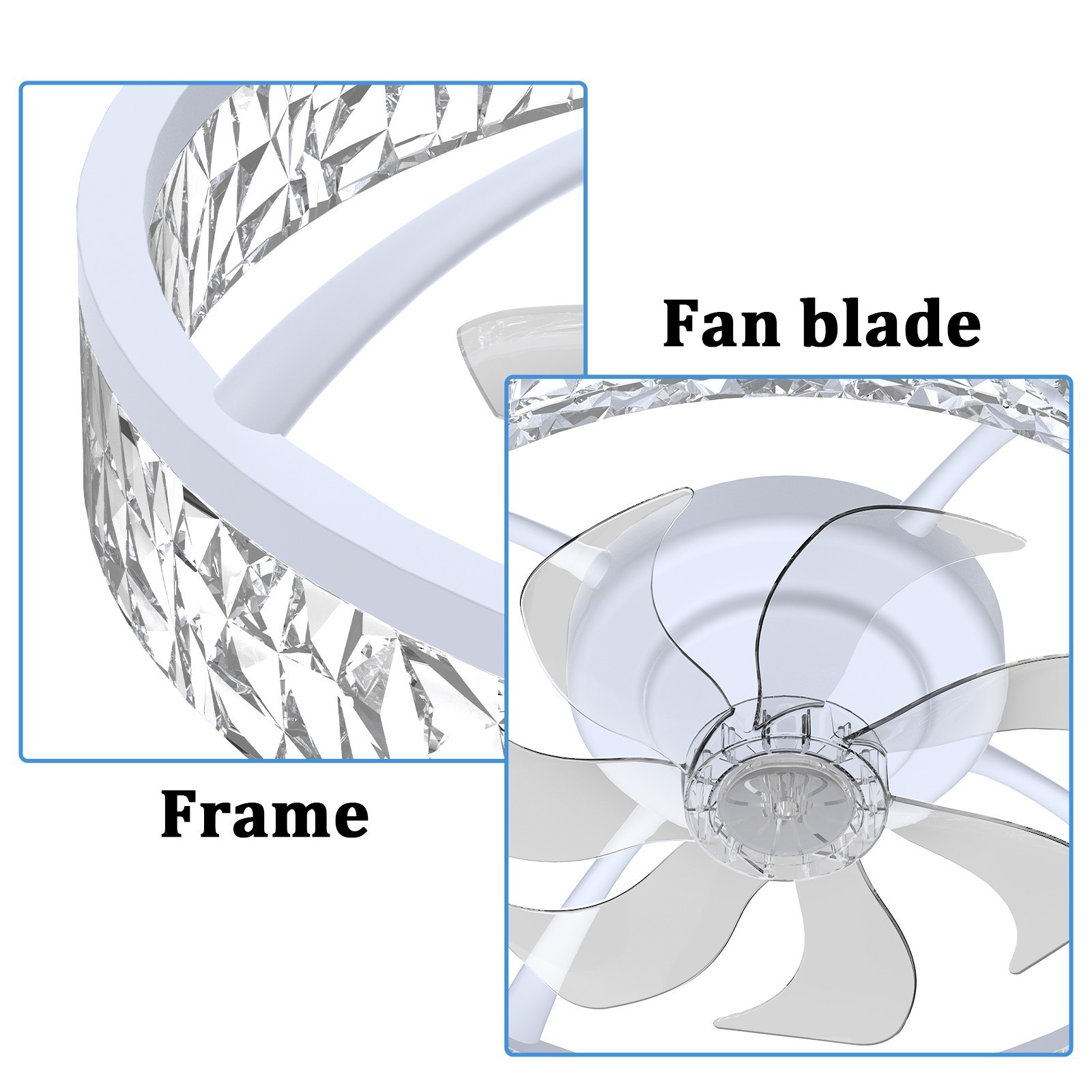 20" Modern Fan Lights Flush Mount LED Ceiling Light kit W/ Remote APP Control US