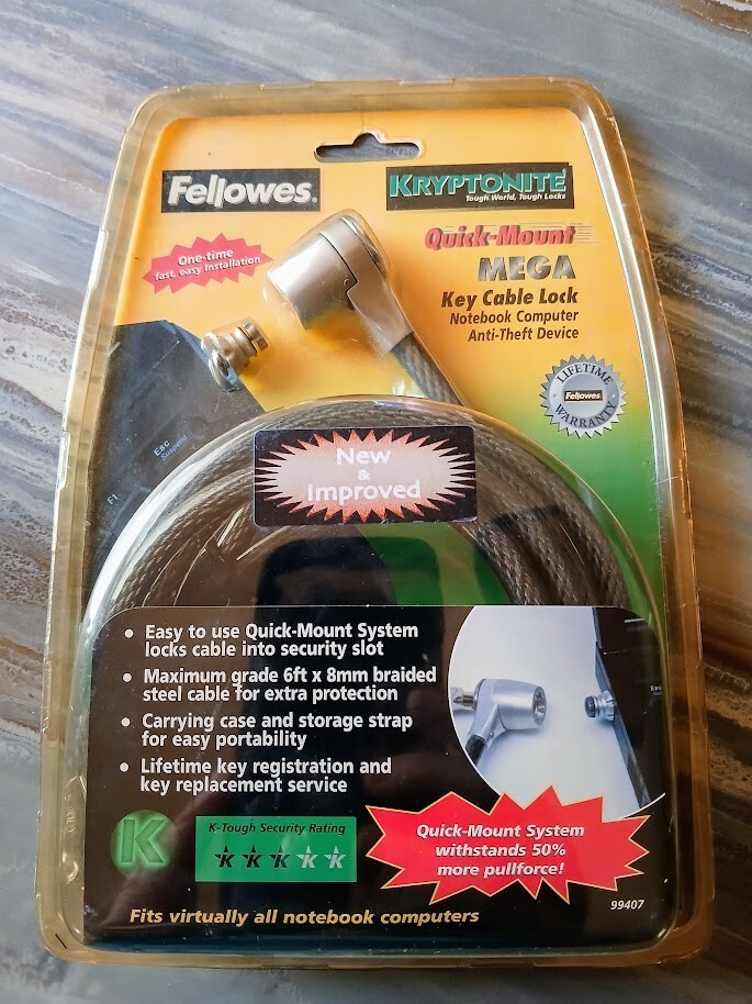 FELLOWES KRYPTONITE Cable Lock, Notebook Security Anti-theft device Quick mount