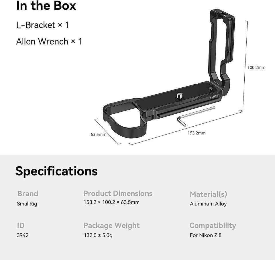 SmallRig Z 8 L-Bracket for Nikon Camera Quick Release L-Shape Mount Plate 3942