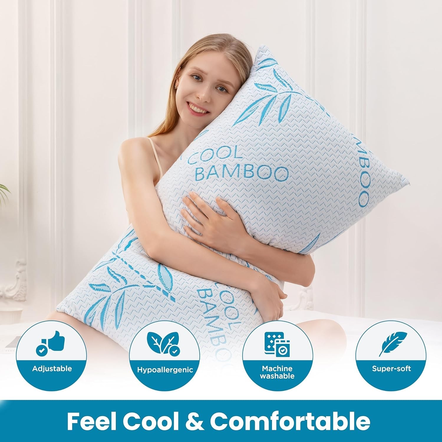 Adjustable Bamboo Bed Pillow, Cool Bamboo Sleeping Pillow, Shredded Memory Foam