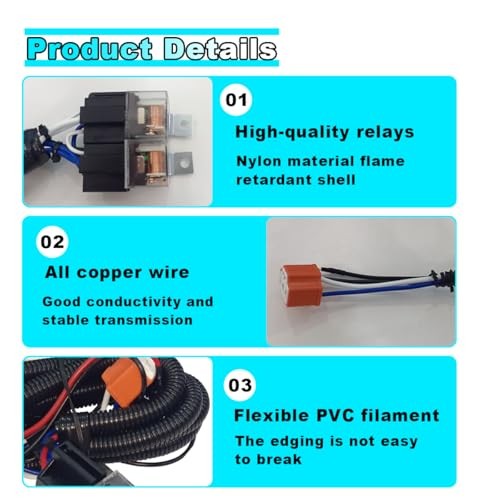 H4 Headlight Relay Harness Kit, 2-Headlight Wiring Harness and Ceramic Socket