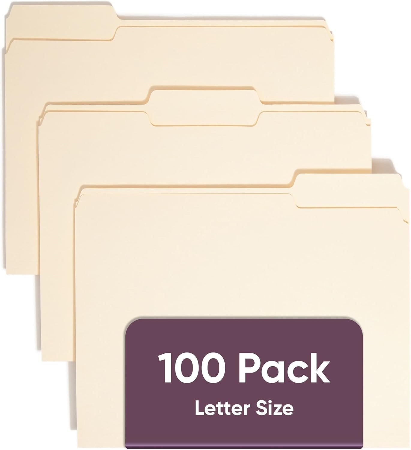 Versatile Letter-Size Manila Folders, 1/3-Cut Tabs, Expandable, 100 Pack