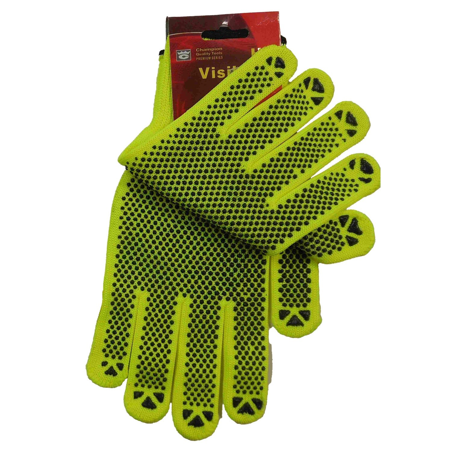 Tool Essentials Hi-Vis Yellow Knit Gloves with PVC Dots, Large