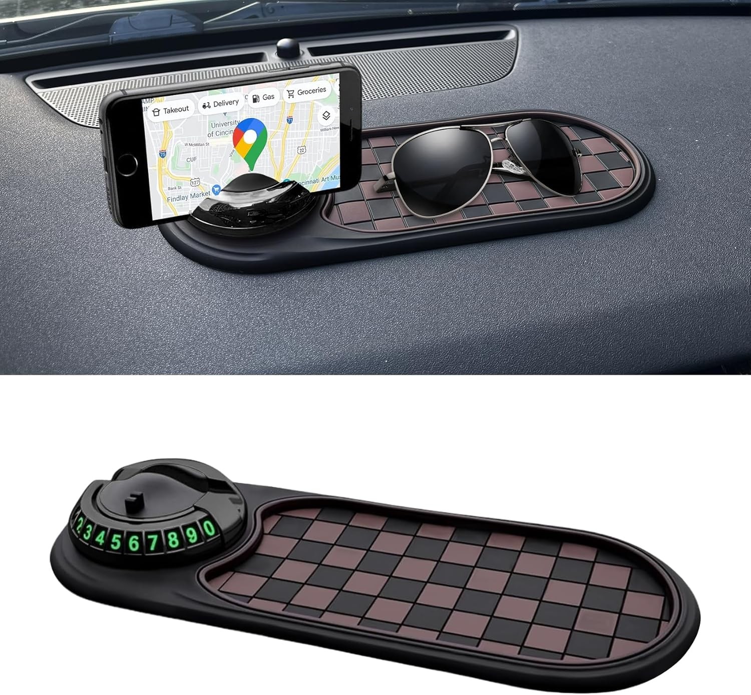 Multifunction Car Anti-Slip Mat, Car Anti Slip Mat Phone Ho Color: Brown+Black