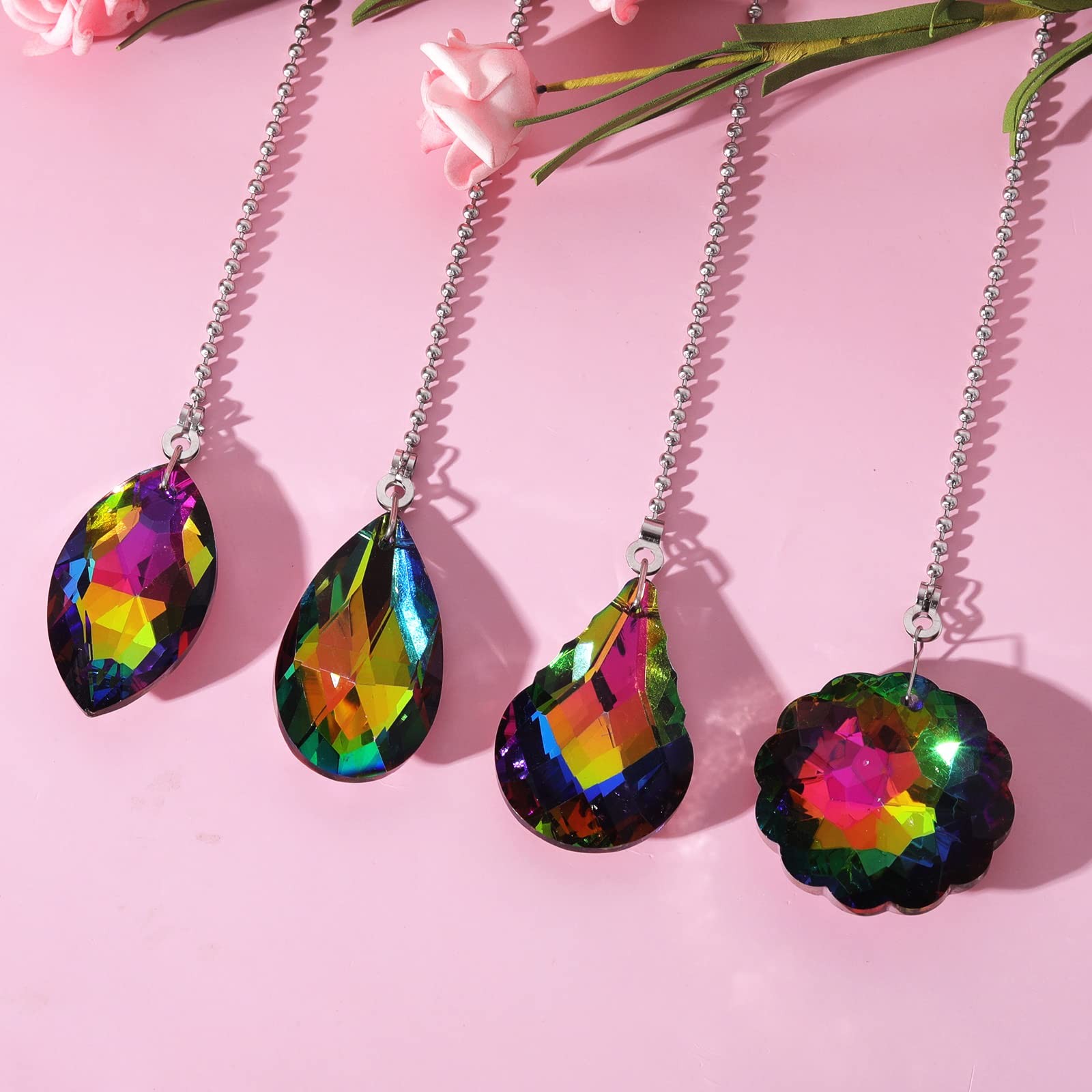 4 Pieces Crystal Ceiling Fan Pull Chain Rainbow Maker Pull Chain Extension fo...