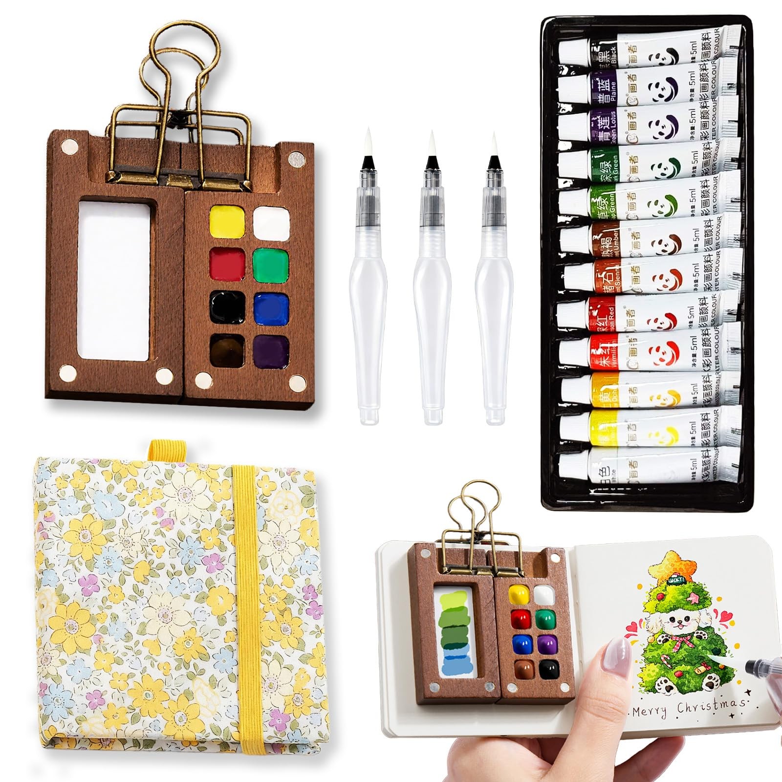 MUZMDNI Mini Portable Watercolor Palette 1 Ounce (Pack of 1), Yellow Wood-S