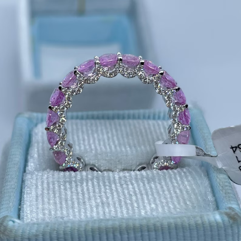 2.50CT Oval Lab Created Pink Sapphire Wedding Ring 14K White Gold Plated Silver