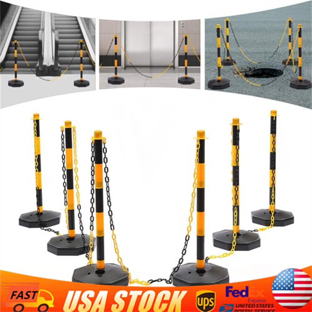 6 Pack Traffic Safety Bollard Street Stanchion Construction Parking Barrier Post