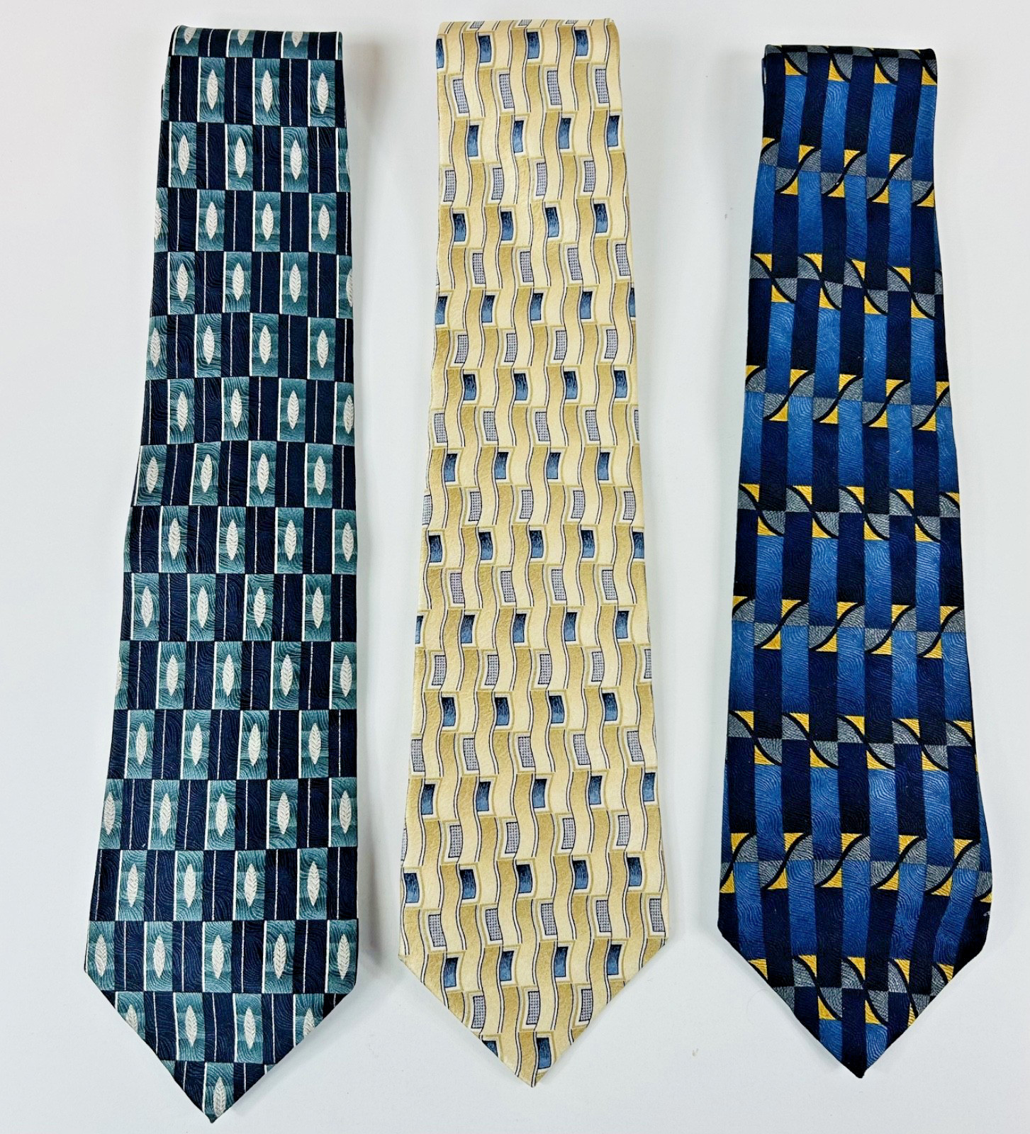 Stafford Van Heusen Silk Tie Lot 3 Geometric Blue Gold Men’s Neckties