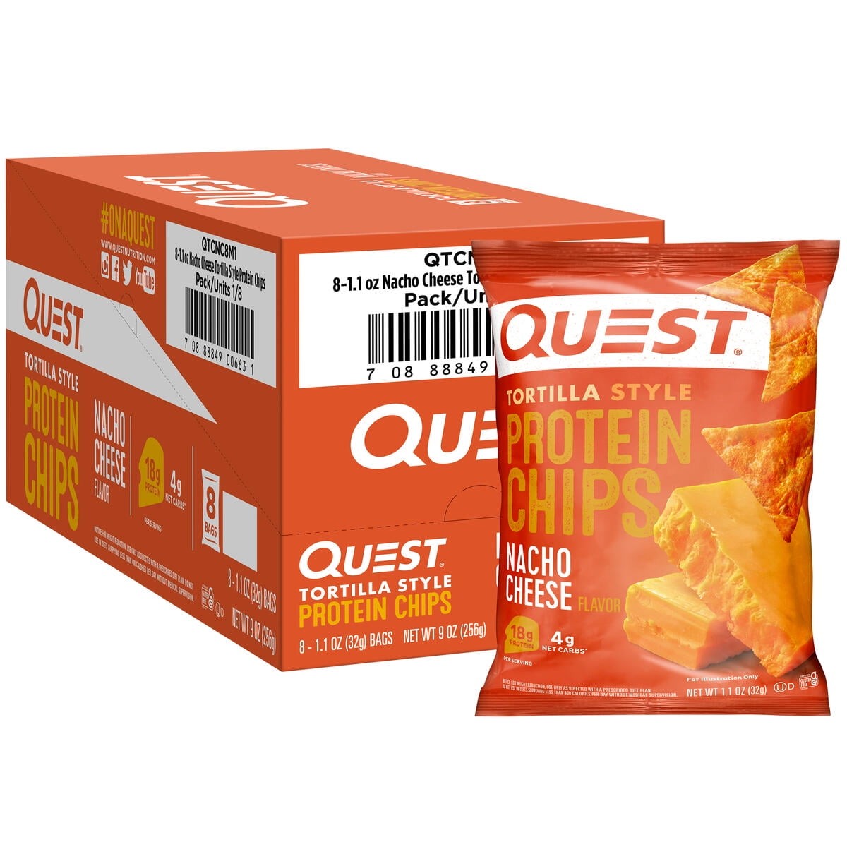 High Protein Nacho Cheese Flavored Tortilla Style Chips 18g Protein Per Bag 1.1