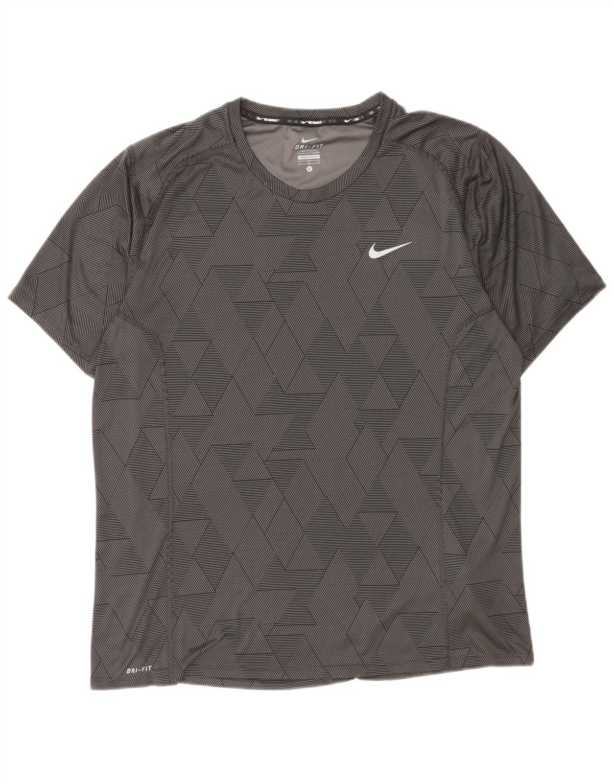Nike Mens Dri Fit T-Shirt Top Large Black Geometric Polyester DR10
