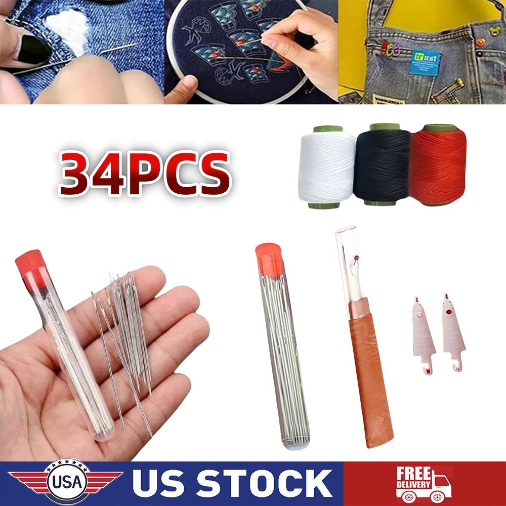 34PCS Sewing Tool Set,Needles Thread Hand Repair Tool,Portable Sewing Kit