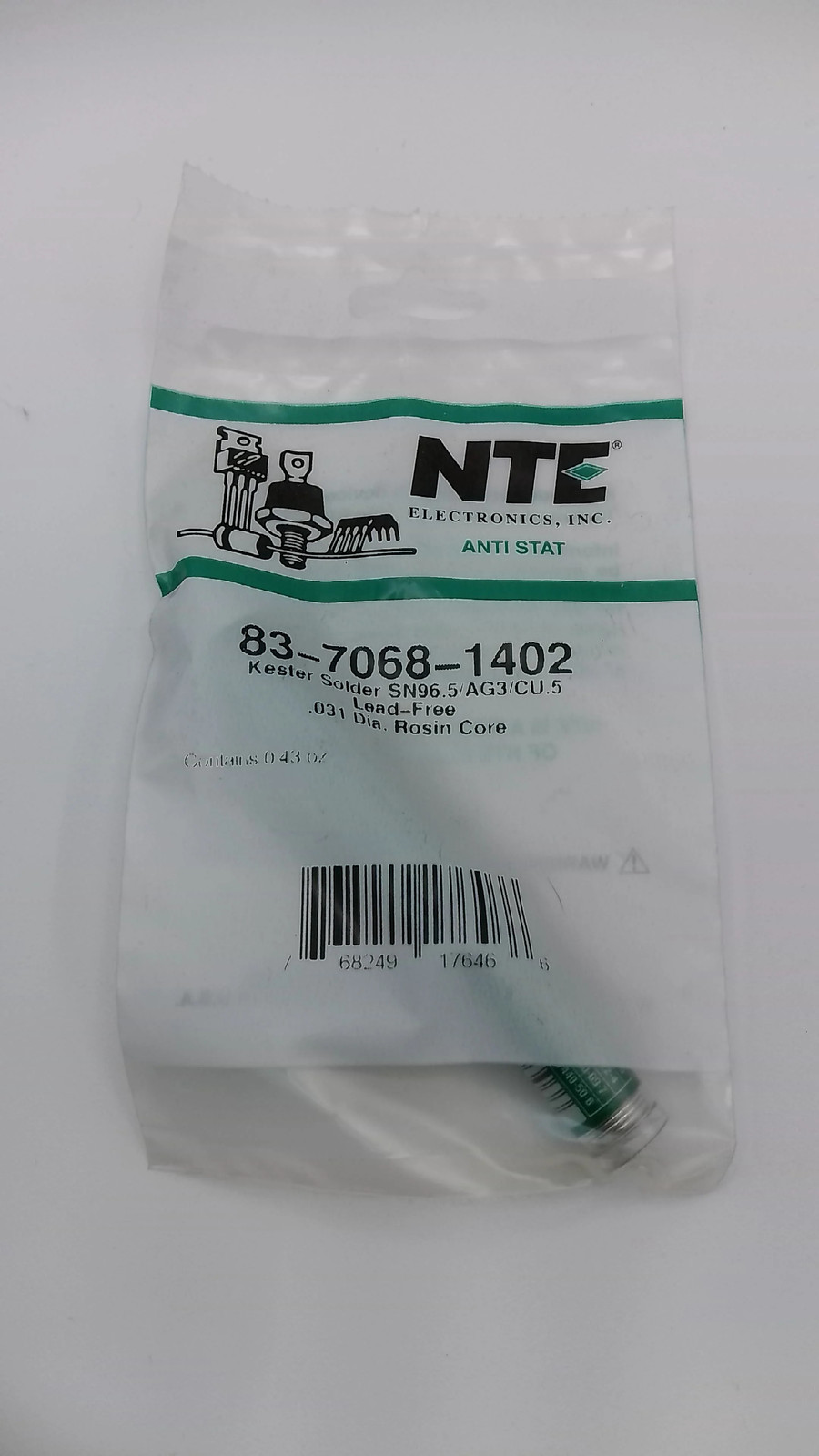 NTE 83-7068-1402 Lead-Free Solder Pocket Pak (Sn96.5/Ag3.0/Cu0.5), .031" Diamet