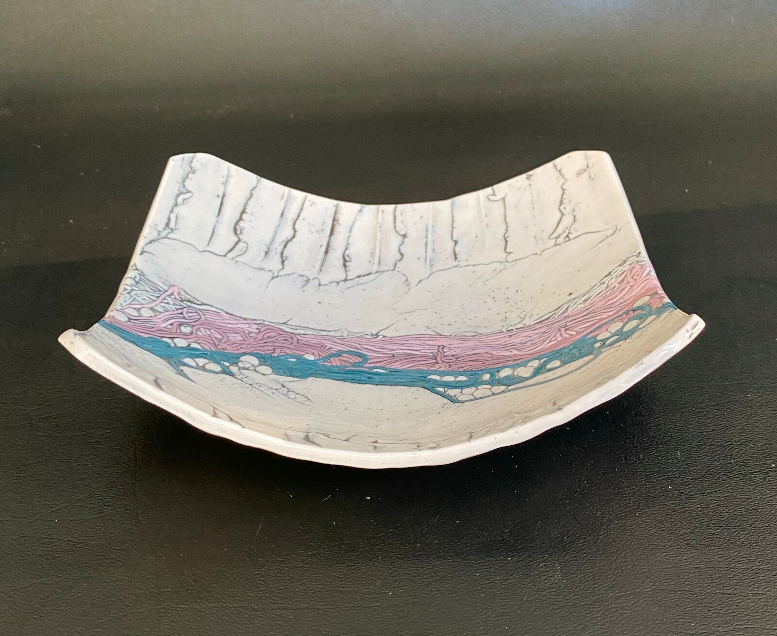 Vintage ROMILLA BATRA Porcelain Art Sculpture 7” Long Glazed Tray Sculpture