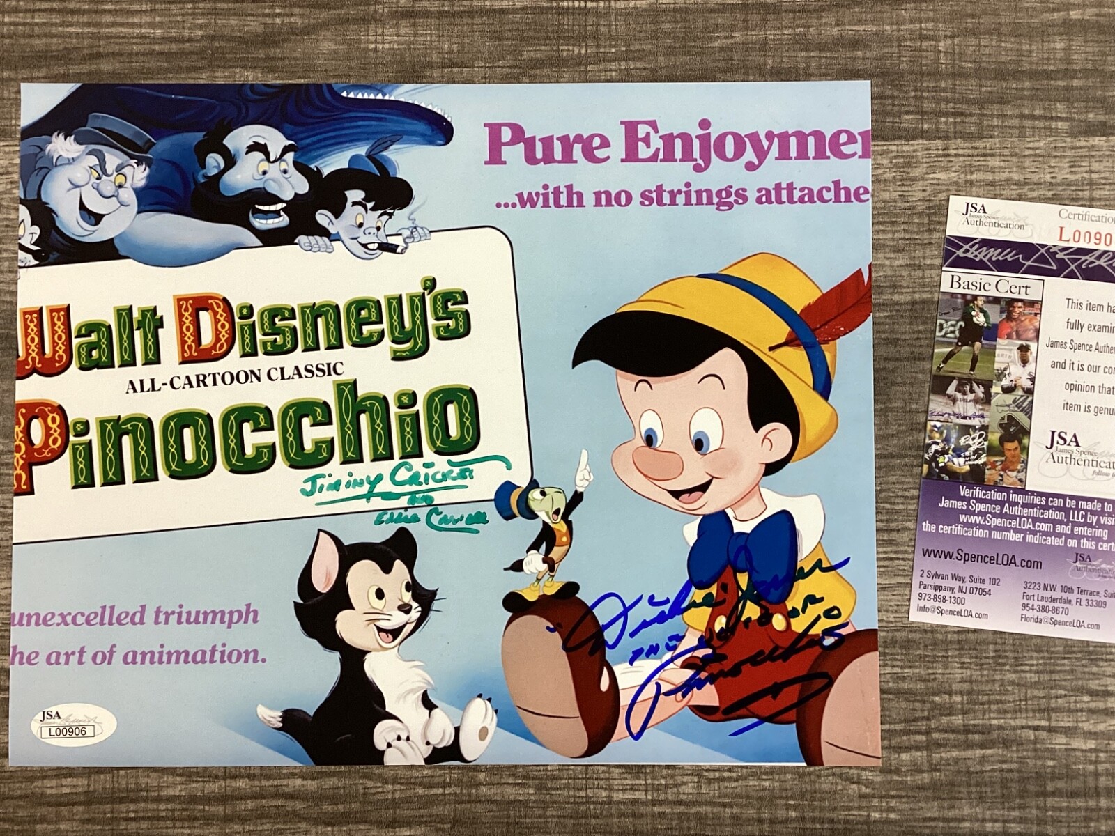 (SSG) Rare DICKIE JONES & EDDIE CARROLL Signed 10X8 "Pinocchio" Photo - JSA COA