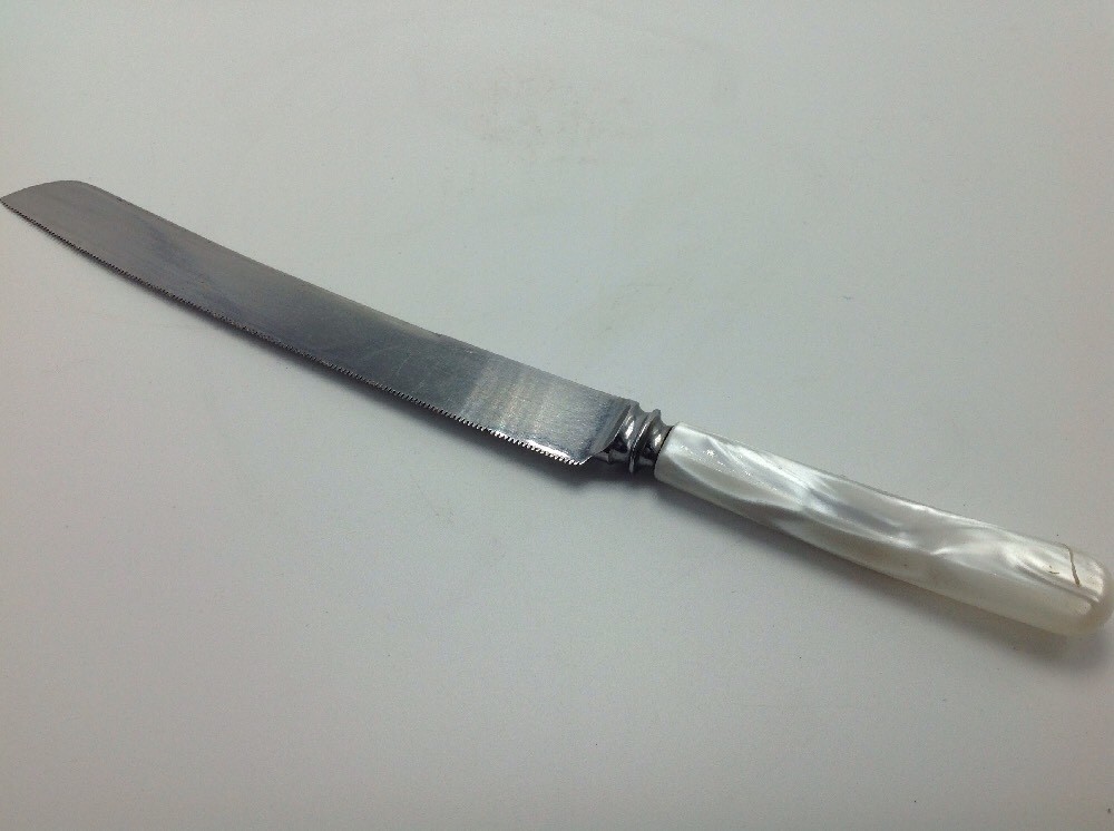 Vintage Lamplough Cutlery Knife Sheffield Stainless Pearlized Handle 8" Blade