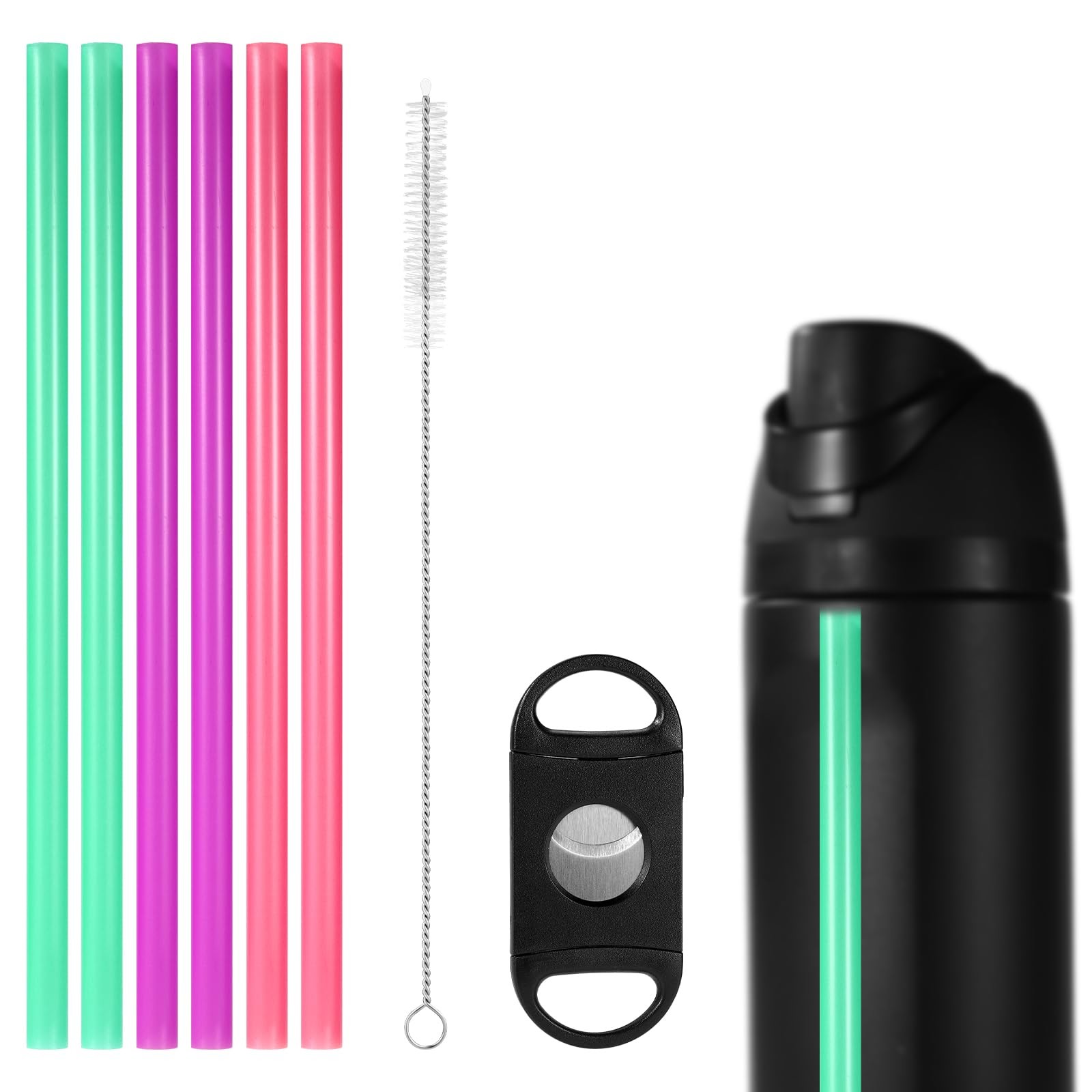 6pcs Straw Replacement for Owala FreeSip, Reusable M, Purple, Pink, Cyan