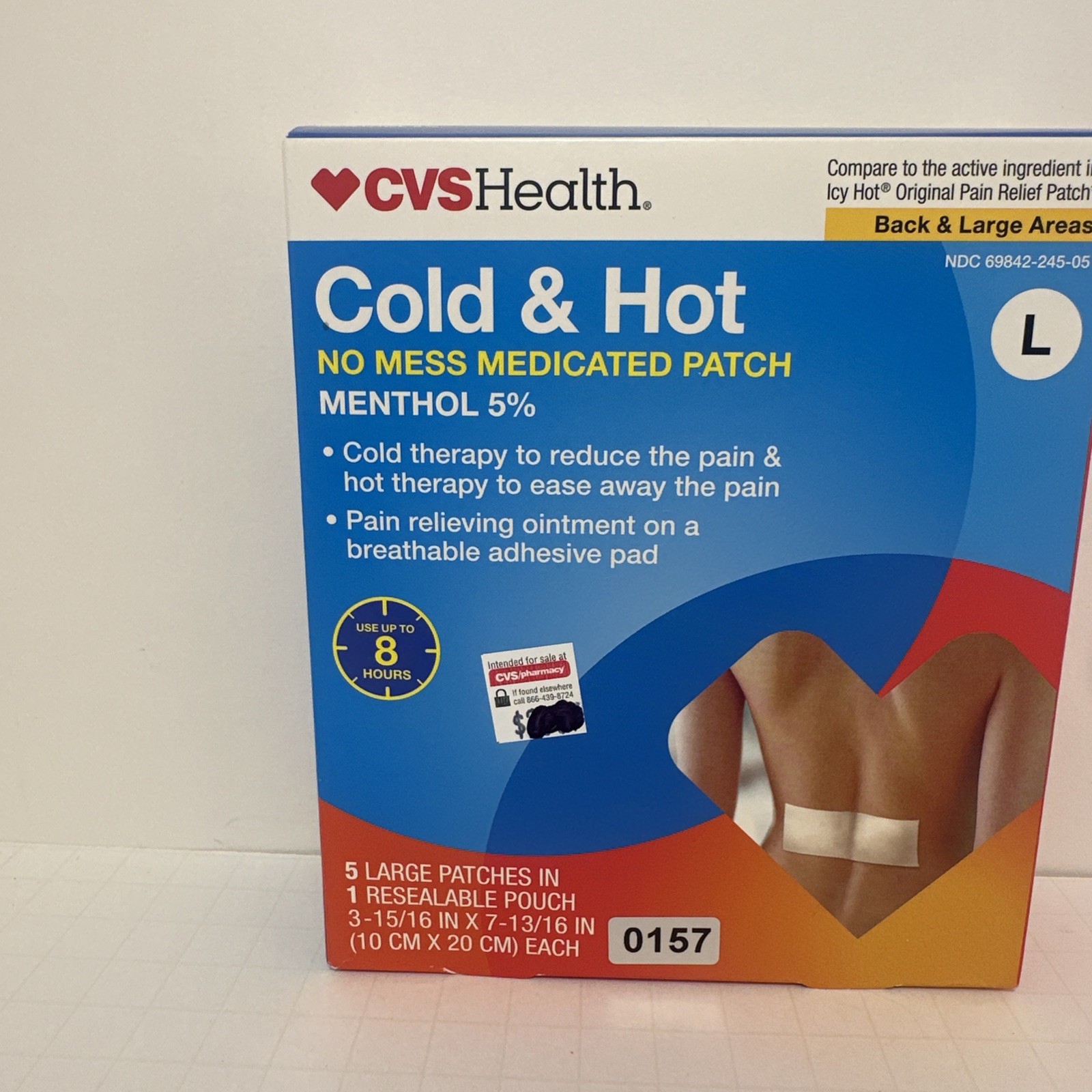 NEW - 1 Box CVS Cold & Hot No Mess Medicated Patch Size XL - EXP 03/2027