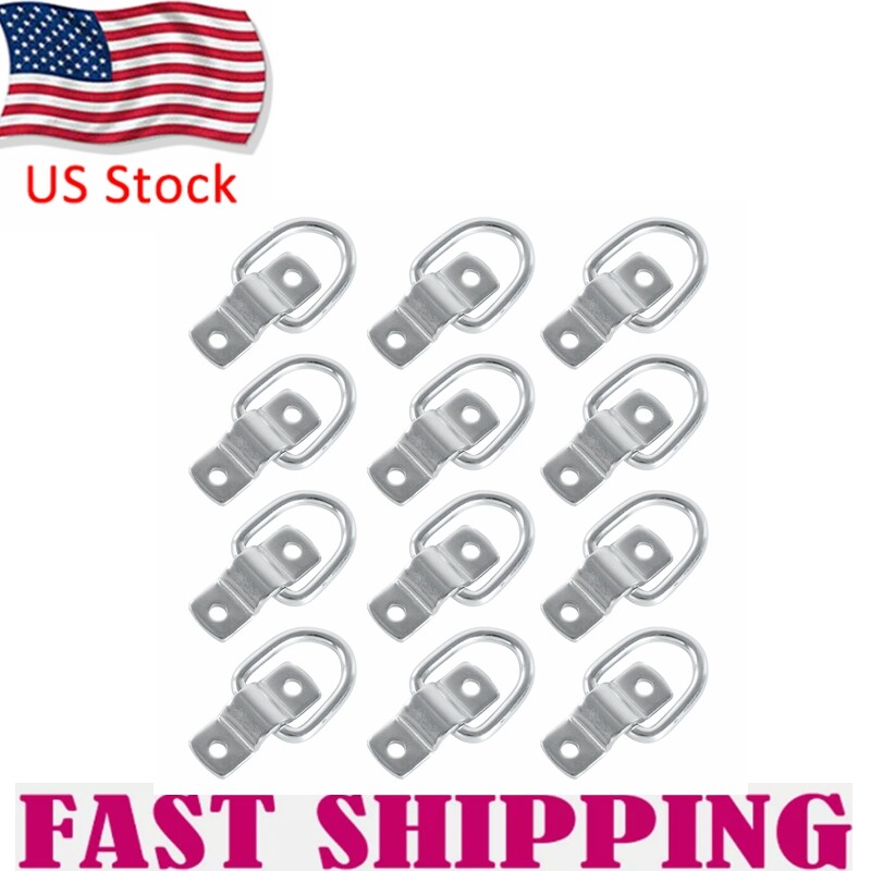 12PCS D Ring Tie Downs 1/4" Truck Car Trailer Tie Down Strap Chain Rope Rings US