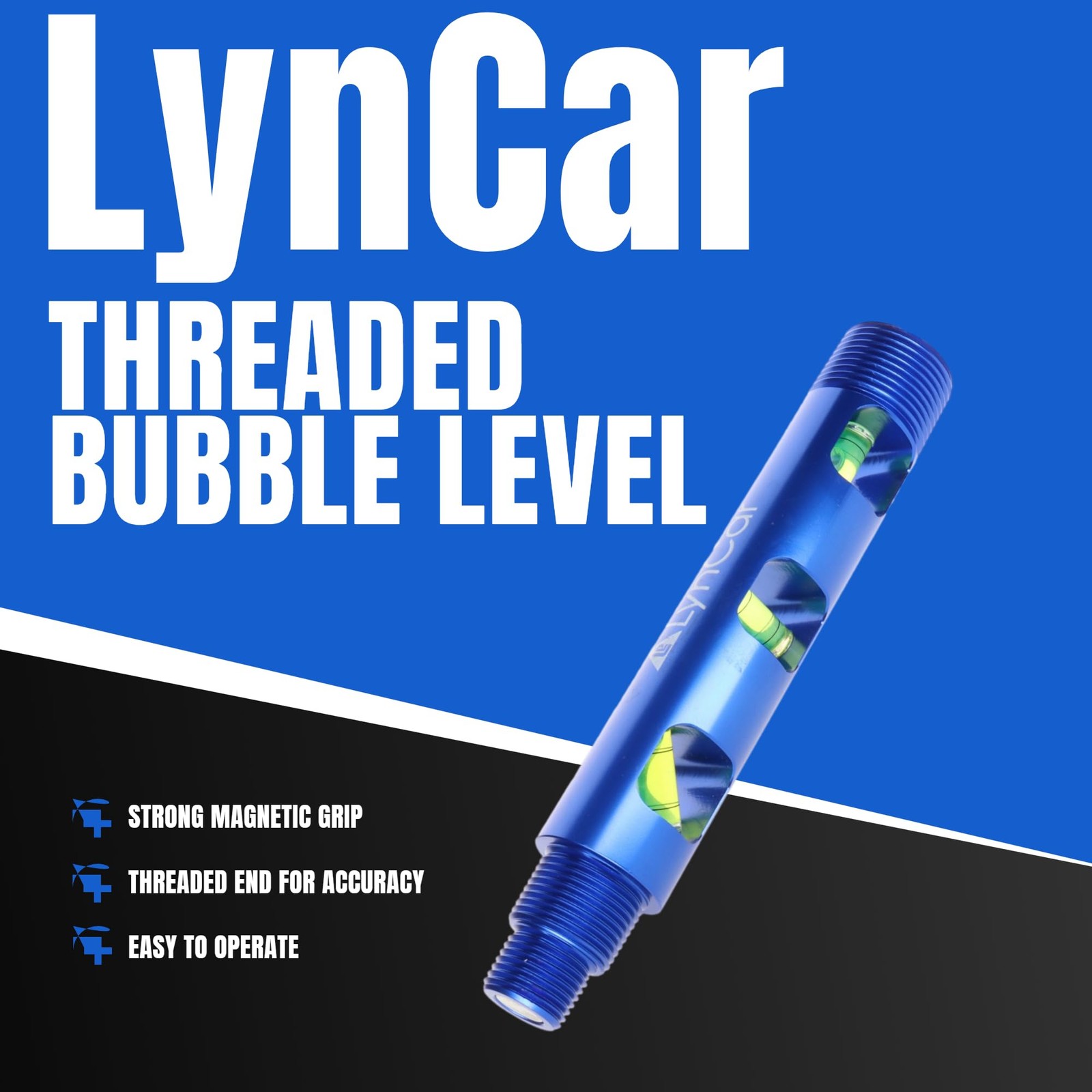 Lyncar Spot Rite Magnetic Bubble Level with Threaded Ends (1/2", 3/4", Blue