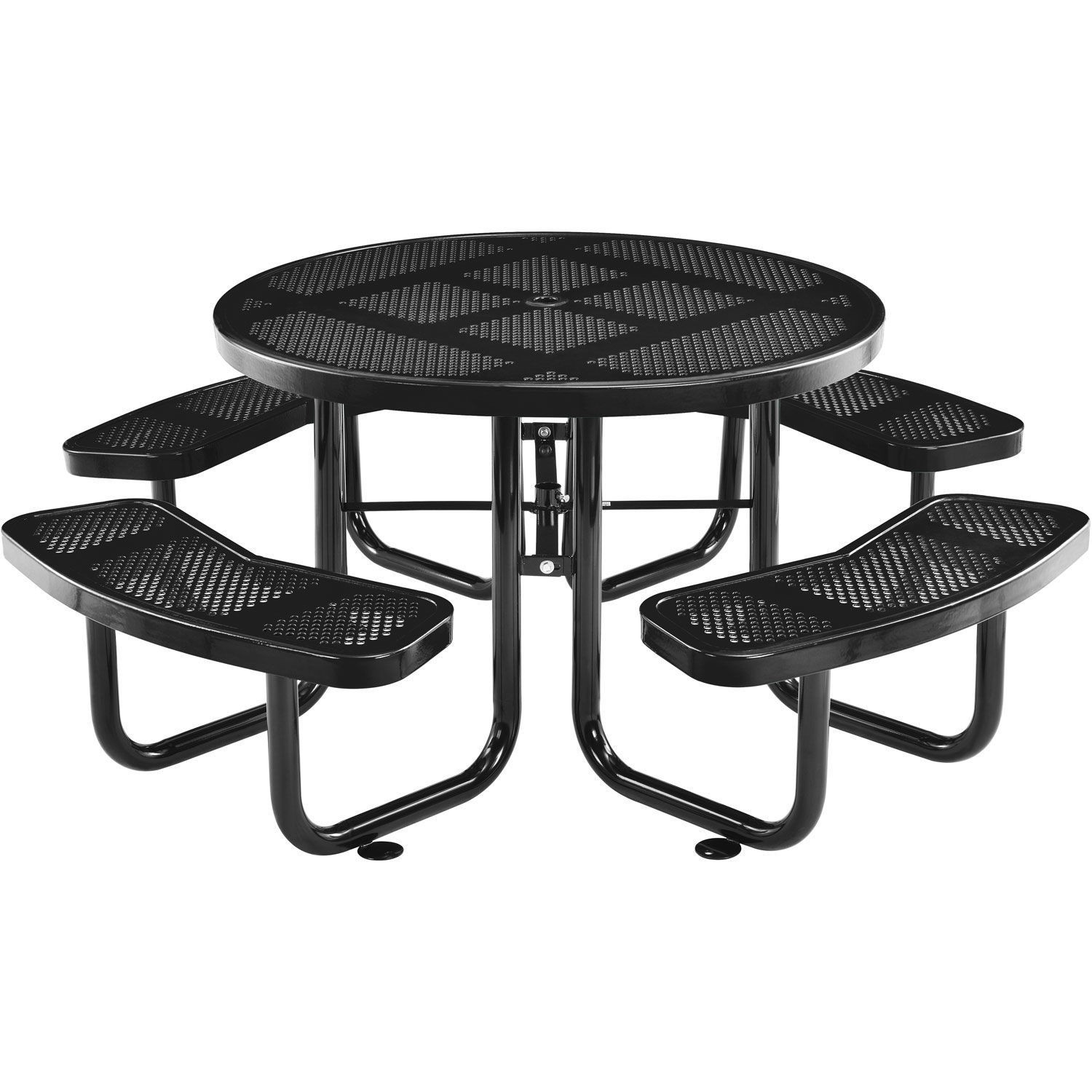 46" Round Perforated Metal Outdoor Picnic Table 84"W x 84"D Overall Black