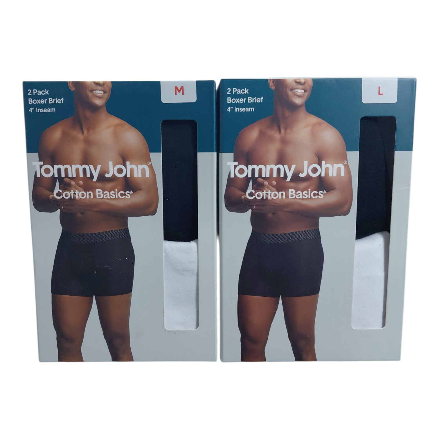 Tommy John Cotton Basics 2-Pack Boxer Briefs Black & White 4" Inseam M or L