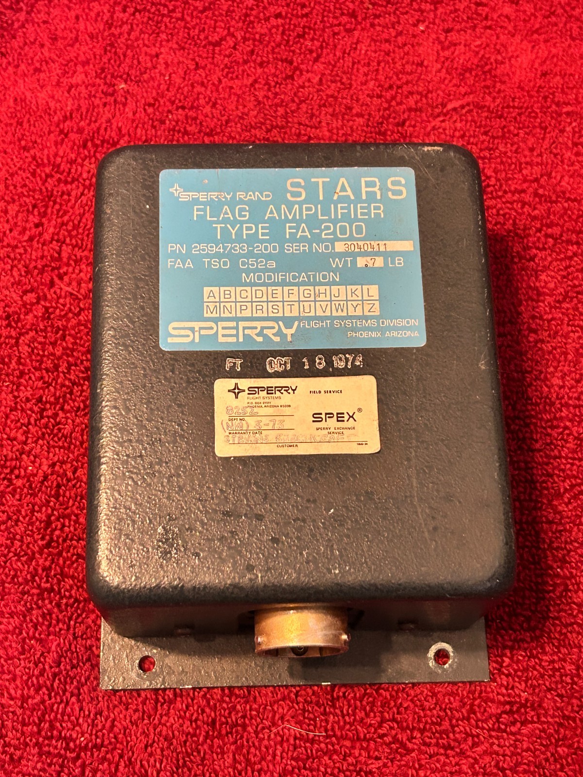 SPERRY STARS FLAG AMPLIFIER TYPE FA-200 P/N 2594433-200